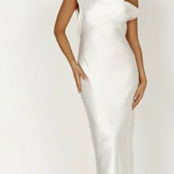 Meshki Yvette Slip Maxi Slip Dress Asymmetrical Hem Women's Size S Color White - Picture 3 of 7